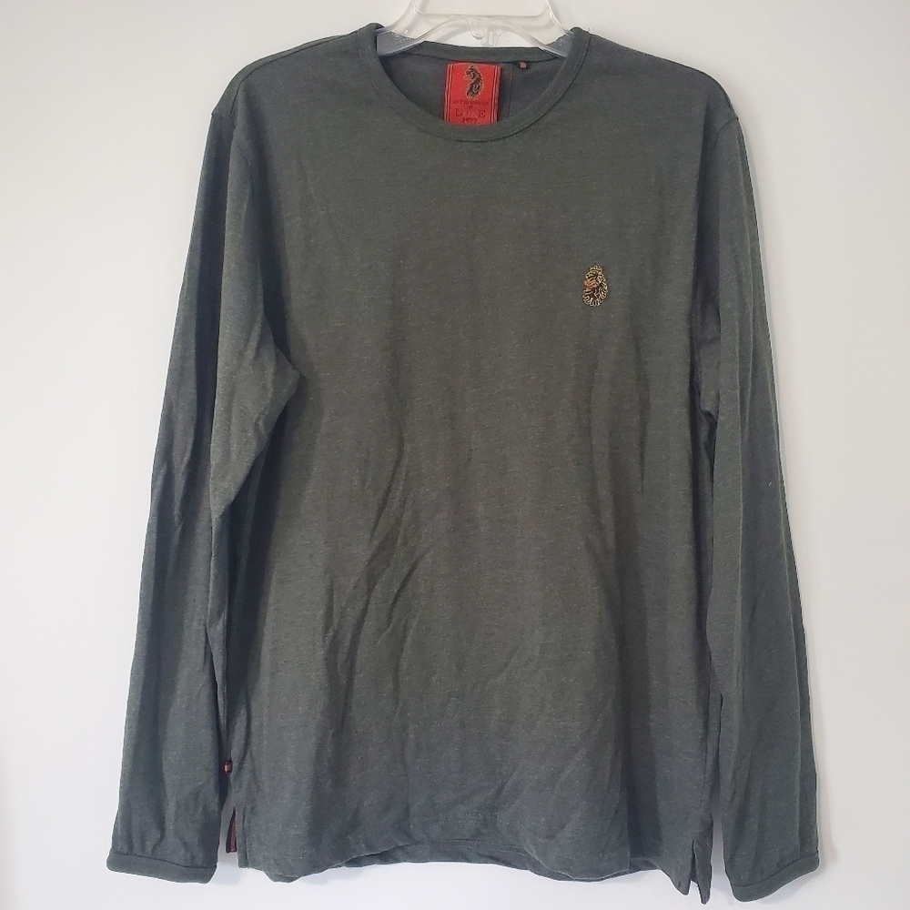 Luke 1977 Long Sleeve T Shirt Mens XL Green Olive Marle Crew Neck Elastic Cuff